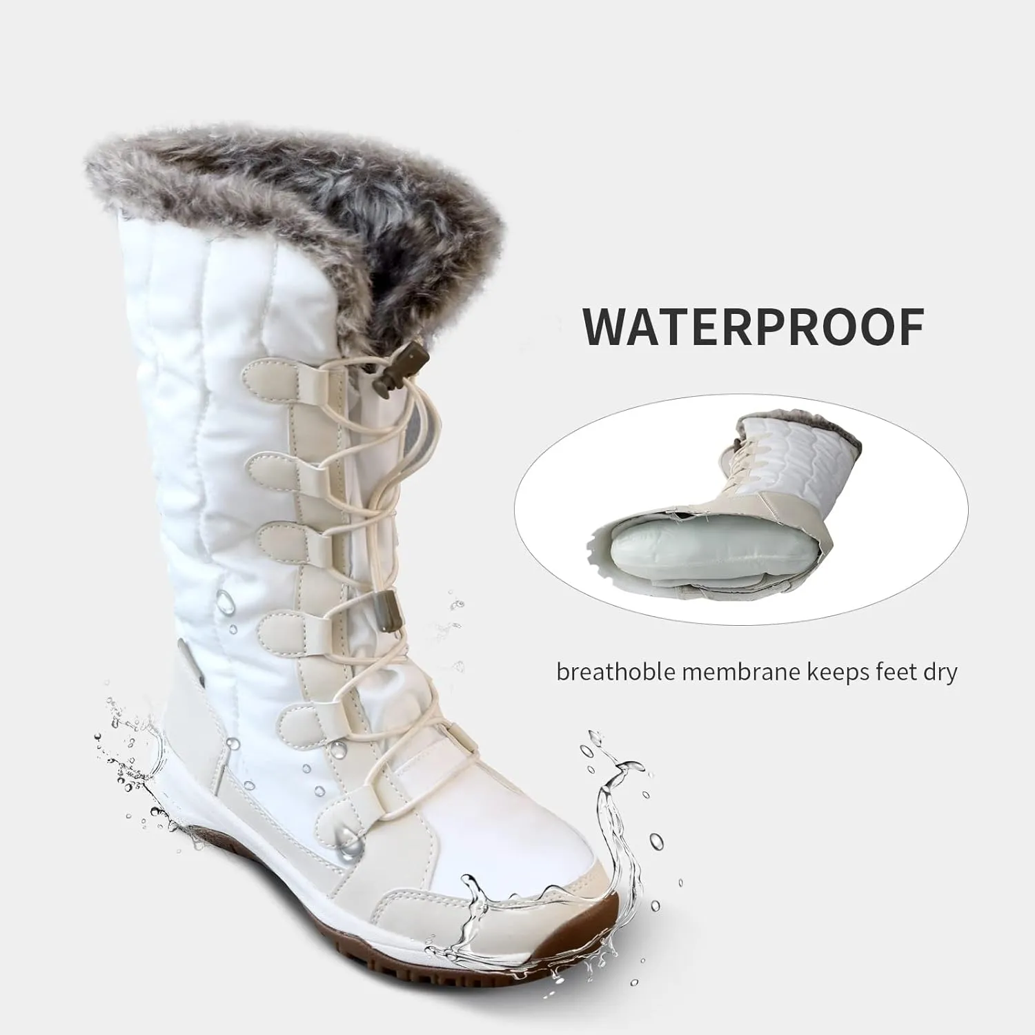Women's Waterproof Long Snow Boots Winter Thinsulate Insulation Warm Fur Lined Anti-Slip Cold Weather Outdoor Footwear