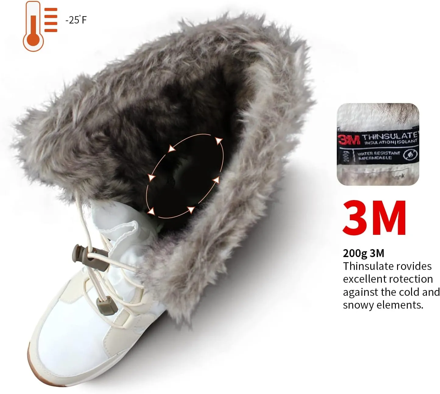 Women's Waterproof Long Snow Boots Winter Thinsulate Insulation Warm Fur Lined Anti-Slip Cold Weather Outdoor Footwear