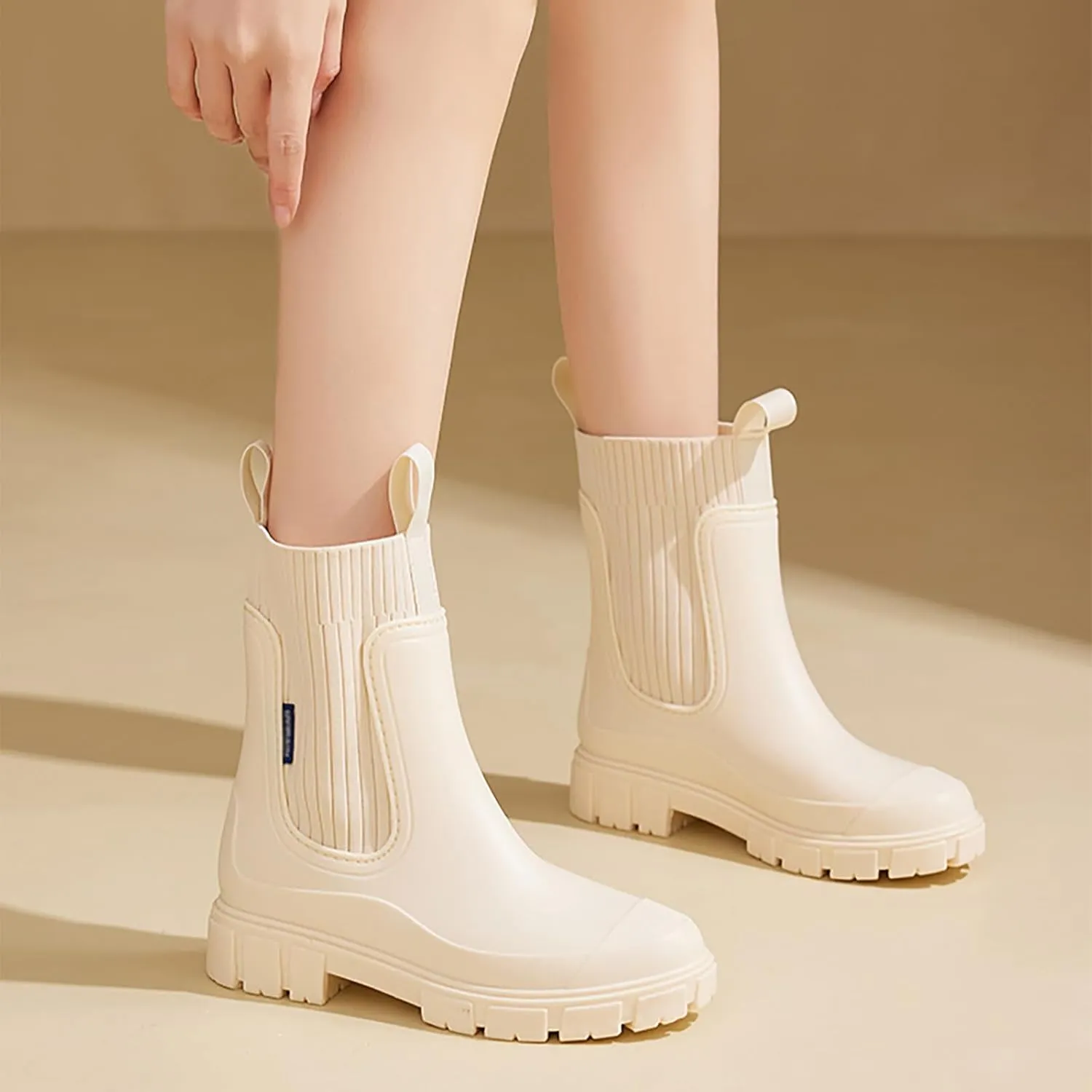 Women's Waterproof Lug Sole Chelsea Ankle Boots fashion slip-on Platform Chunky Heel Combat booties Casual Comfortable non-slip outdoor work Rain shoes Boots