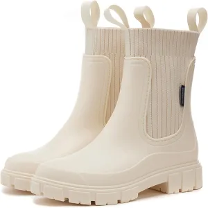 Women's Waterproof Lug Sole Chelsea Ankle Boots fashion slip-on Platform Chunky Heel Combat booties Casual Comfortable non-slip outdoor work Rain shoes Boots