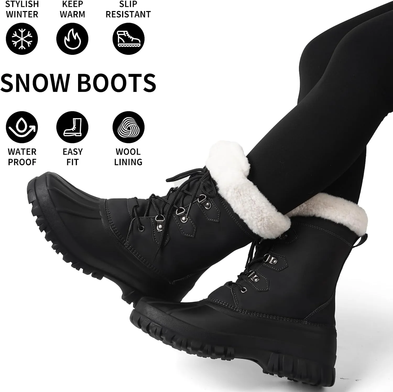 Women's Waterproof Winter Snow Boots Lightweight Insulated Duck Boots Warm Cold Weather Boots Fur Lined Mid-Calf Boots