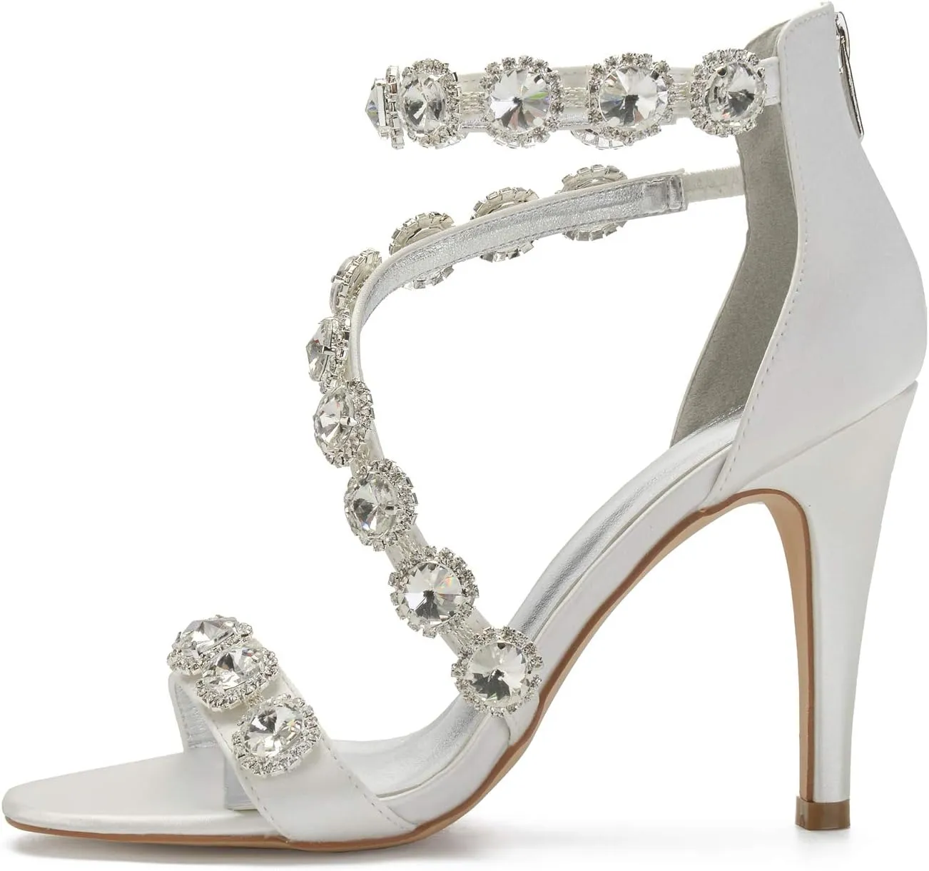 Women's Wedding Bridal Sandals High Heel Strap Crystal Zipper Back Formal Evening Prom Party Dress Shoes