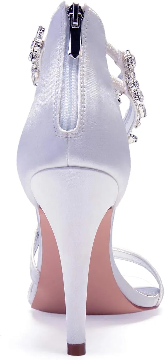 Women's Wedding Bridal Sandals High Heel Strap Crystal Zipper Back Formal Evening Prom Party Dress Shoes
