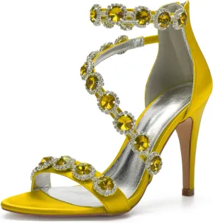 Women's Wedding Bridal Sandals High Heel Strap Crystal Zipper Back Formal Evening Prom Party Dress Shoes