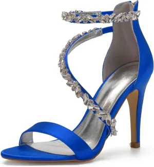 Women's Wedding Bridal Satin Heels Sandals Mid Heels Ankle Strap Crystal Zipper Back Formal Evening Prom Party Dress Shoes Pumps