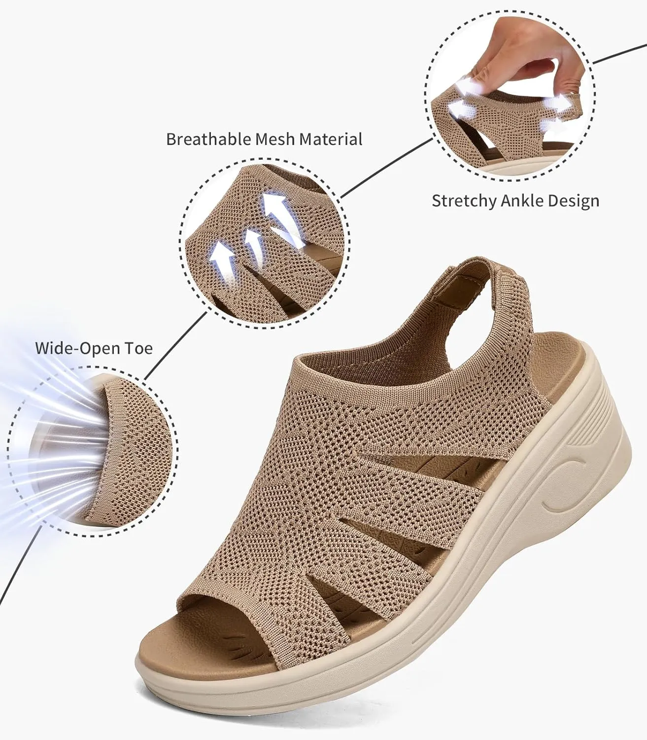 Womens Wedge Sandals Platform Walking Sandals Open Toe Ankle Elastic Strap Casual Comfortable Summer Dressy