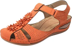 Womens Wedge Sandals Summer Closed Toe for Women Dressy Wedges Casual Hollow Out Orthopedic Shoes Comfy Bohemia Gladiator Ankle Strap Slip On Platform Sandals Comfort Orthotic Breathable Sandal