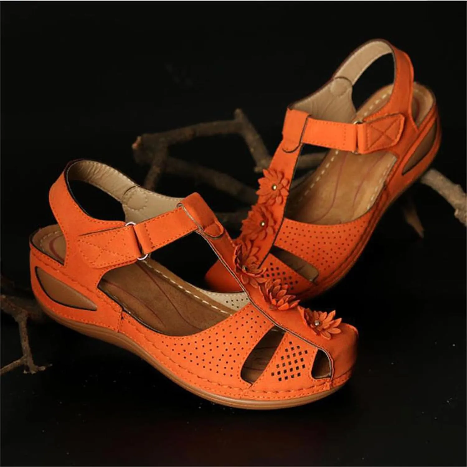 Womens Wedge Sandals Summer Closed Toe for Women Dressy Wedges Casual Hollow Out Orthopedic Shoes Comfy Bohemia Gladiator Ankle Strap Slip On Platform Sandals Comfort Orthotic Breathable Sandal