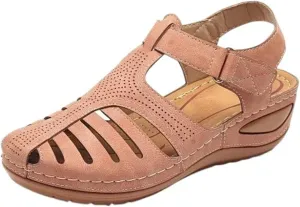 Women's Wedge Sandals Summer Closed Toe Platform Dressy Summer Vintage Casual Hollow Out Orthopedic Orthotic Slip On Wedges Gladiator 2025 Ankle Strap Roman Style Shoes Anti-Slip Comfortable