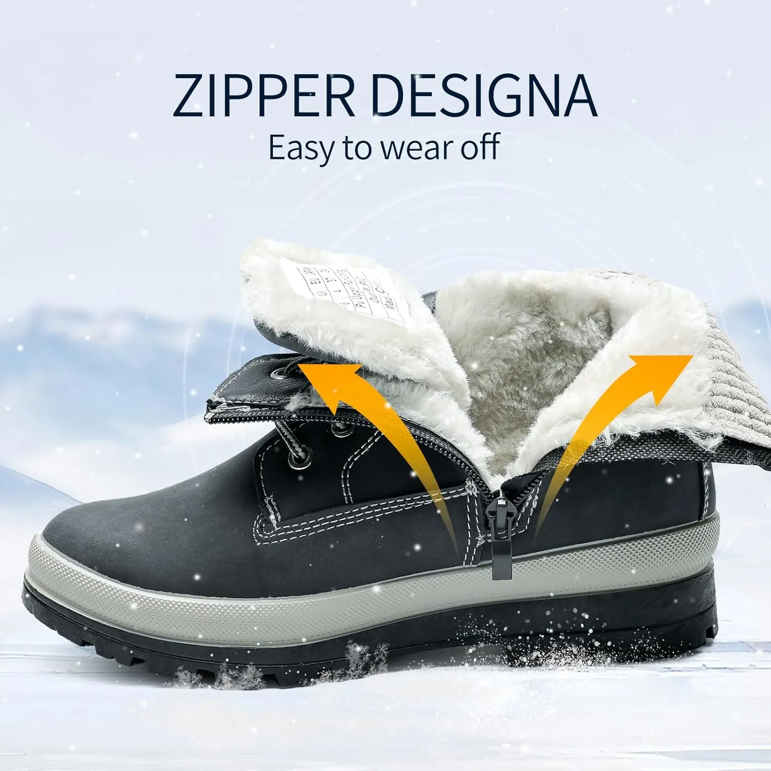 Womens White Winter Snow Boots Combat Boots for women Waterproof Fur Lined Ankle Booties Non Slip Fuzzy Warm Platform Boots Lace Up Hiking boots with Zipper