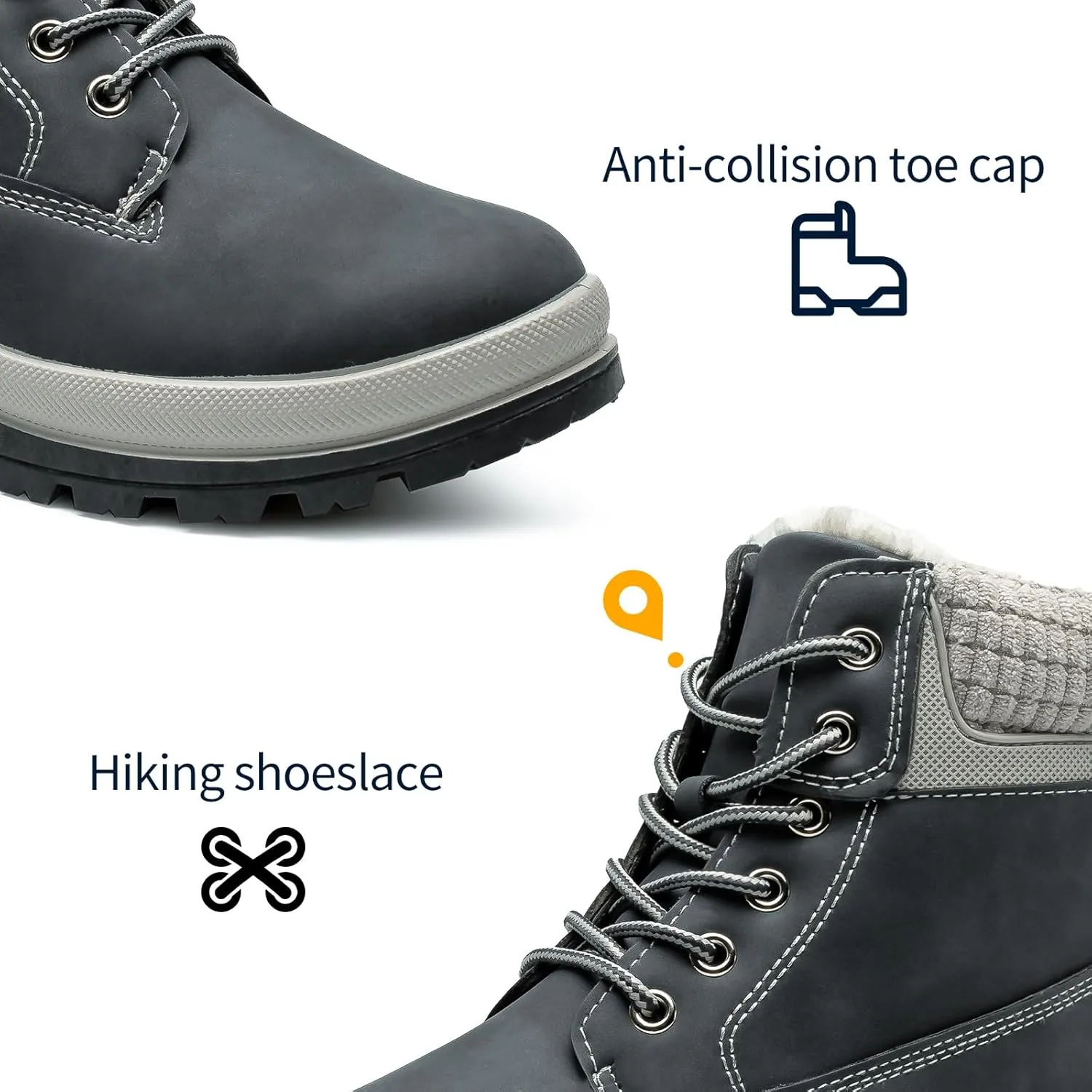 Womens White Winter Snow Boots Combat Boots for women Waterproof Fur Lined Ankle Booties Non Slip Fuzzy Warm Platform Boots Lace Up Hiking boots with Zipper