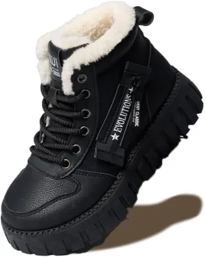 Women's Winter Boots, Lace Up Warm Sneakers, Zipper Design Thick Heels
