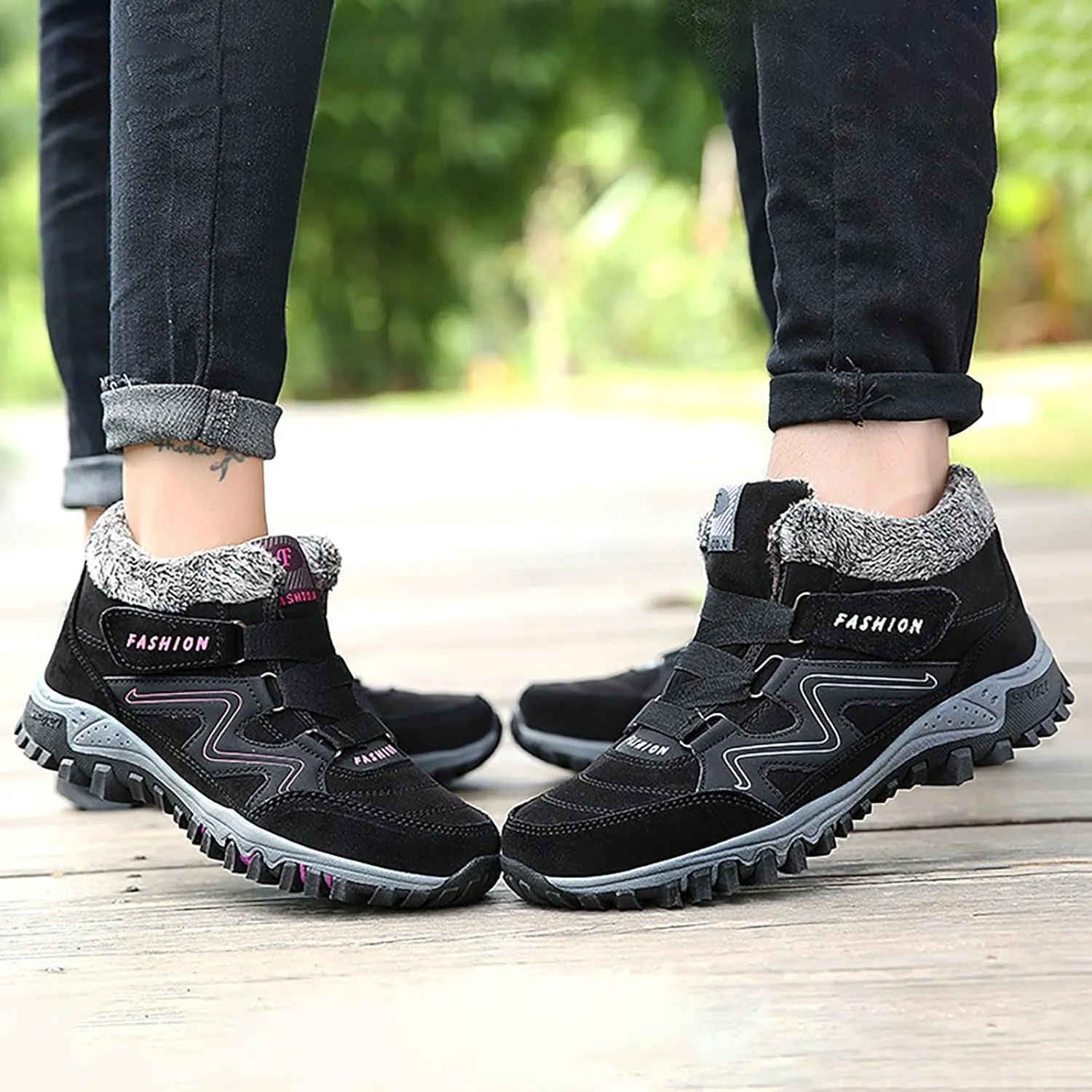 Womens Winter Snow Boots Warm Fur Lined Anti-Slip Ankle Booties Outdoor Walking Shoes Non-Slip Trekking Shoes