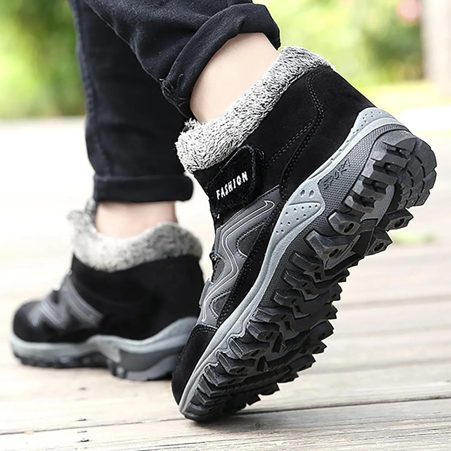 Womens Winter Snow Boots Warm Fur Lined Anti-Slip Ankle Booties Outdoor Walking Shoes Non-Slip Trekking Shoes