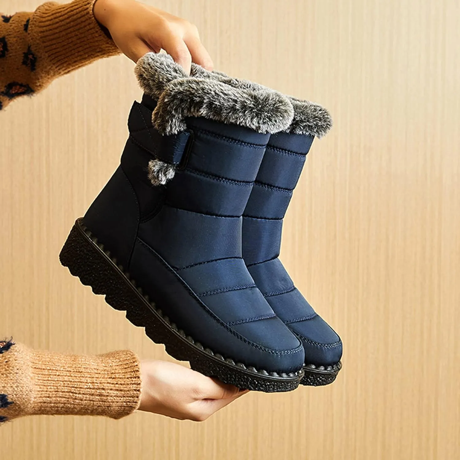 Womens Winter Snow Boots With Warm Fu𝐫 Lined Comfortable Booties Non Slip 𝐖aterproof Outdoor Shoes Walking Shoes