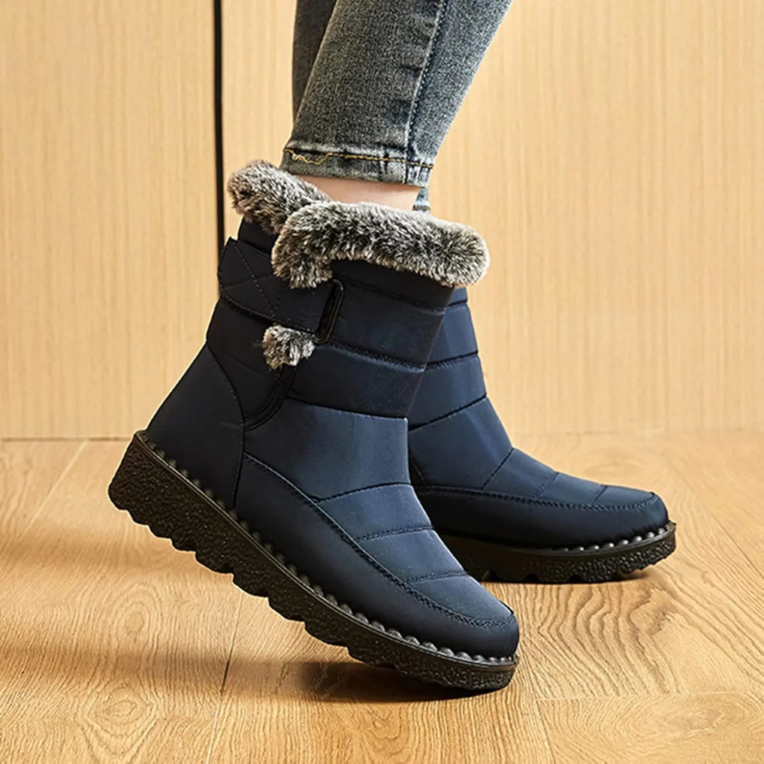 Womens Winter Snow Boots With Warm Fu𝐫 Lined Comfortable Booties Non Slip 𝐖aterproof Outdoor Shoes Walking Shoes