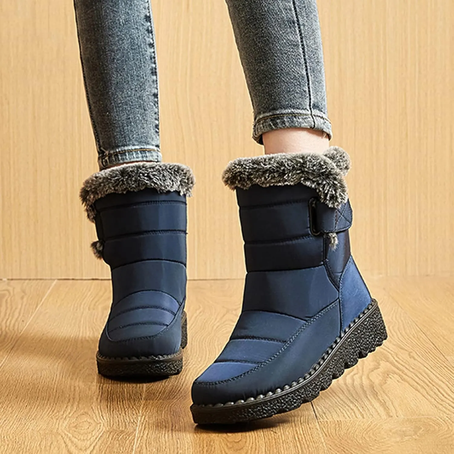 Womens Winter Snow Boots With Warm Fu𝐫 Lined Comfortable Booties Non Slip 𝐖aterproof Outdoor Shoes Walking Shoes
