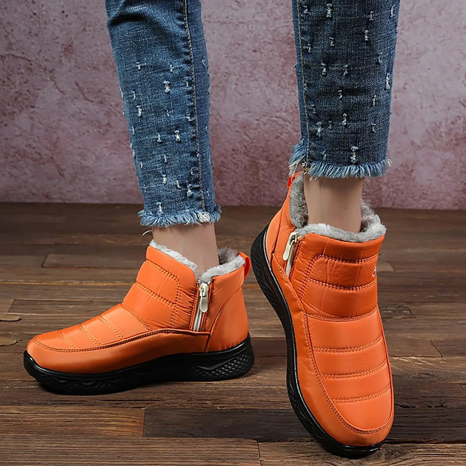 Womens Winter Snow Boots Women Ankle Booties Warm Fu𝐫 Lined 𝐖aterproof Insulated Slip On Outdoor Shoes