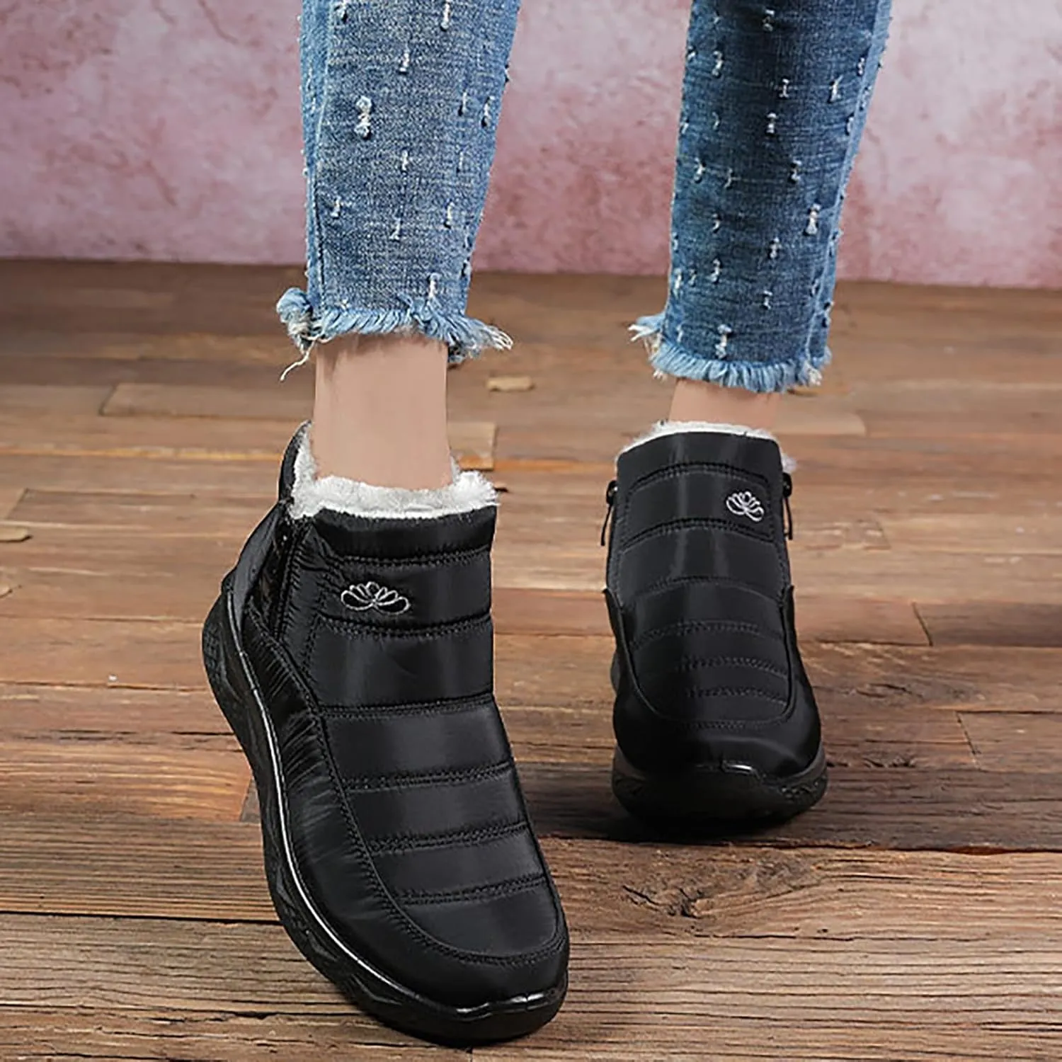 Womens Winter Snow Boots Women Ankle Booties Warm Fu𝐫 Lined 𝐖aterproof Insulated Slip On Outdoor Shoes