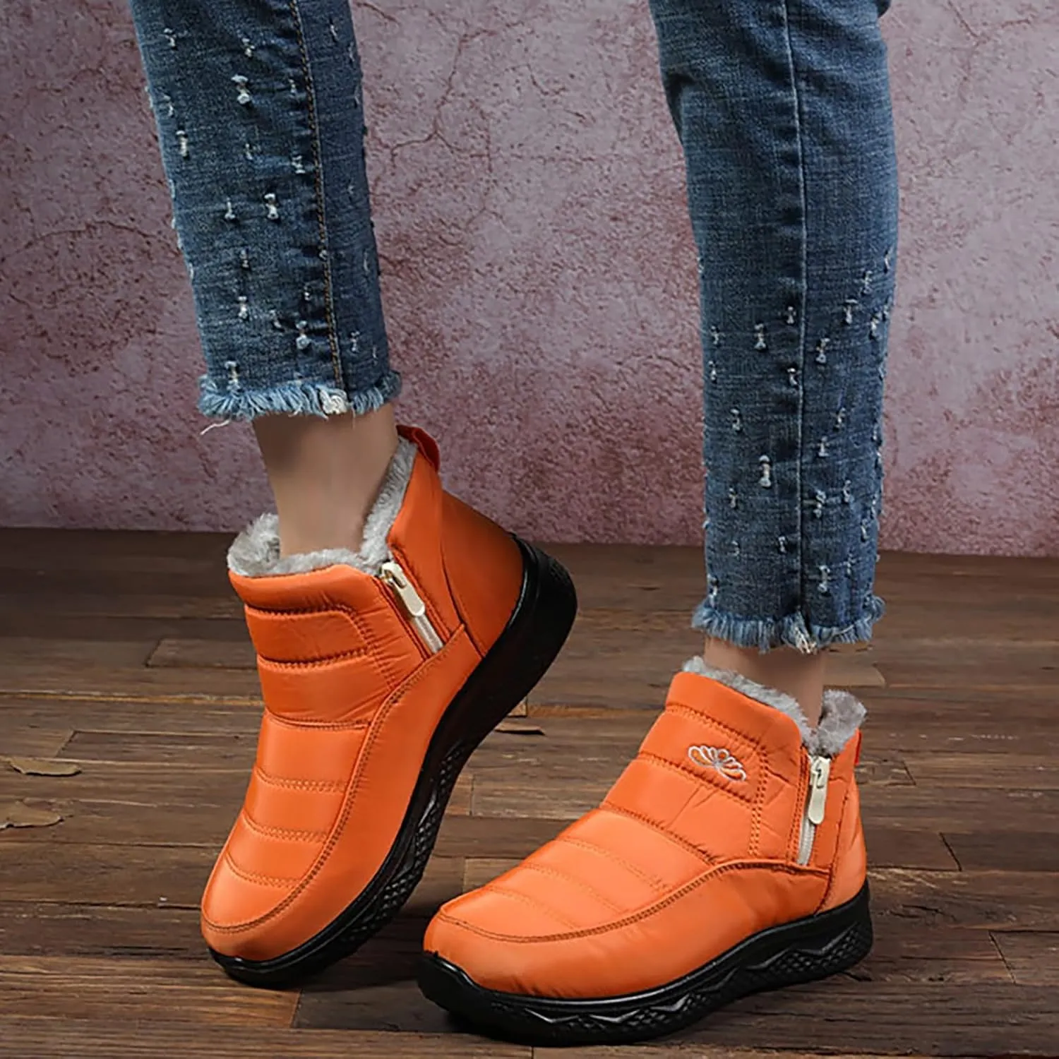 Womens Winter Snow Boots Women Ankle Booties Warm Fu𝐫 Lined 𝐖aterproof Insulated Slip On Outdoor Shoes