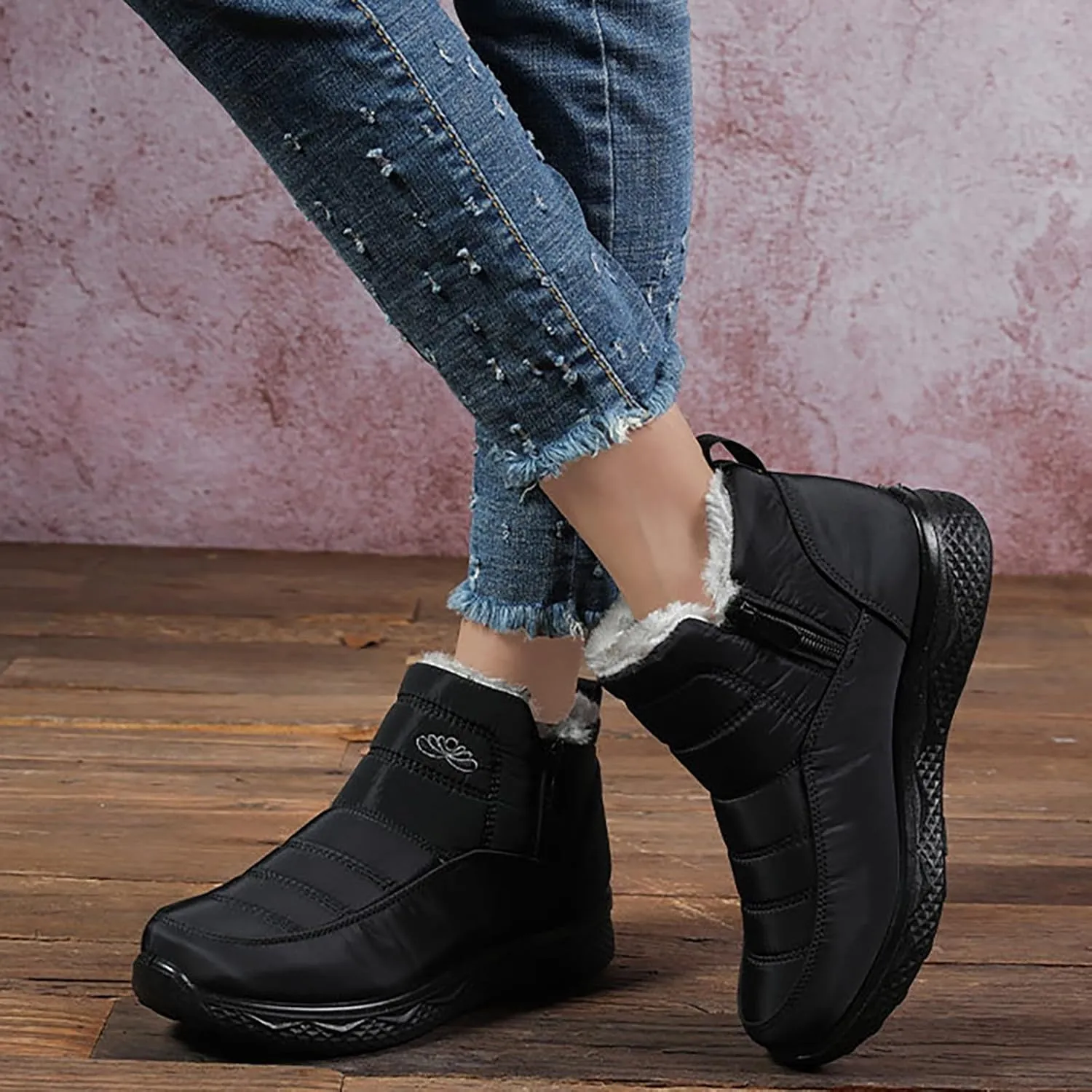 Womens Winter Snow Boots Women Ankle Booties Warm Fu𝐫 Lined 𝐖aterproof Insulated Slip On Outdoor Shoes
