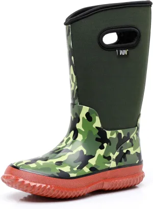 WTW Kids Rubber Rain Boots - Neoprene Insulated 100% Waterproof Mid Calf Mud Boots for Boys and Girls Winter Snow Boots