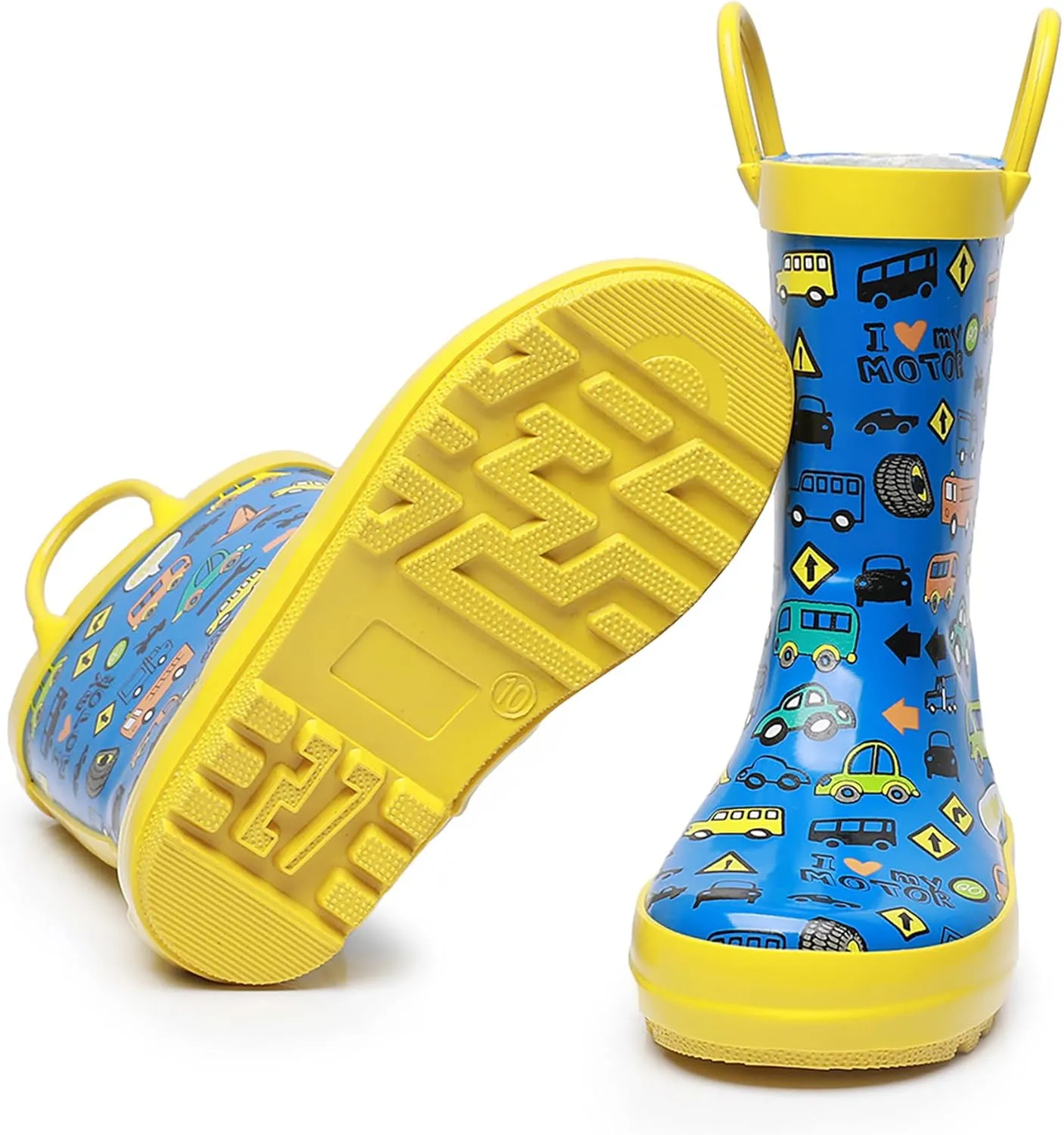 WTW Toddler and Kids Rain Boots Unisex-Child Waterproof Rubber Rain Boots with Easy-On Handles in Fun Patterns for Girls and Boys (Toddler/Little Kid/Big Kid)