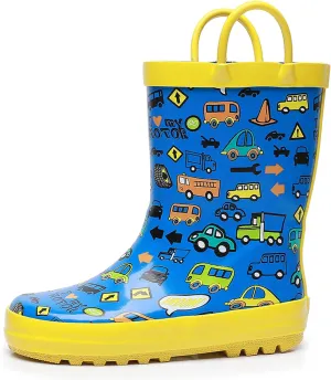 WTW Toddler and Kids Rain Boots Unisex-Child Waterproof Rubber Rain Boots with Easy-On Handles in Fun Patterns for Girls and Boys (Toddler/Little Kid/Big Kid)