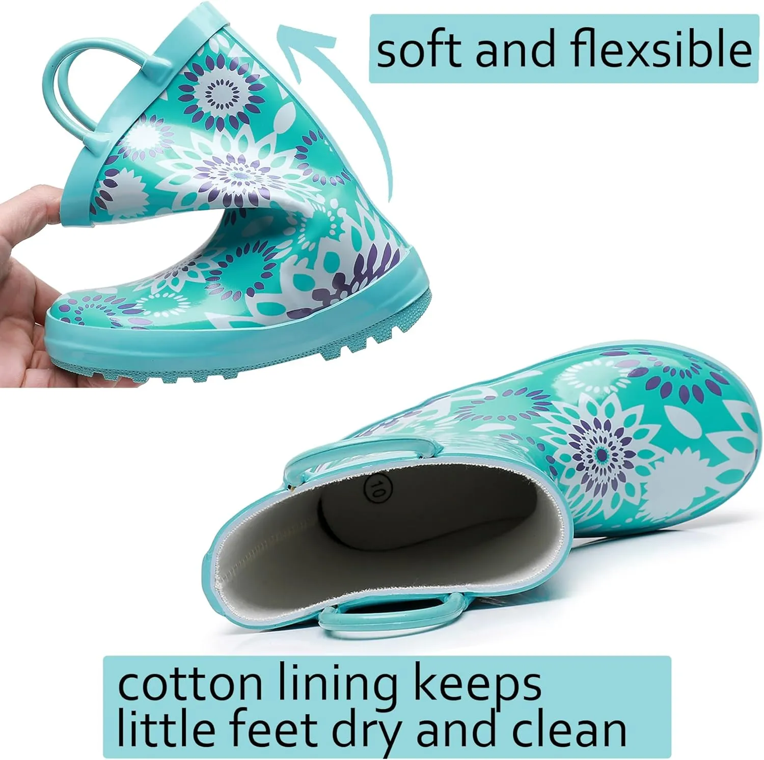 WTW Toddler and Kids Rain Boots Unisex-Child Waterproof Rubber Rain Boots with Easy-On Handles in Fun Patterns for Girls and Boys (Toddler/Little Kid/Big Kid)