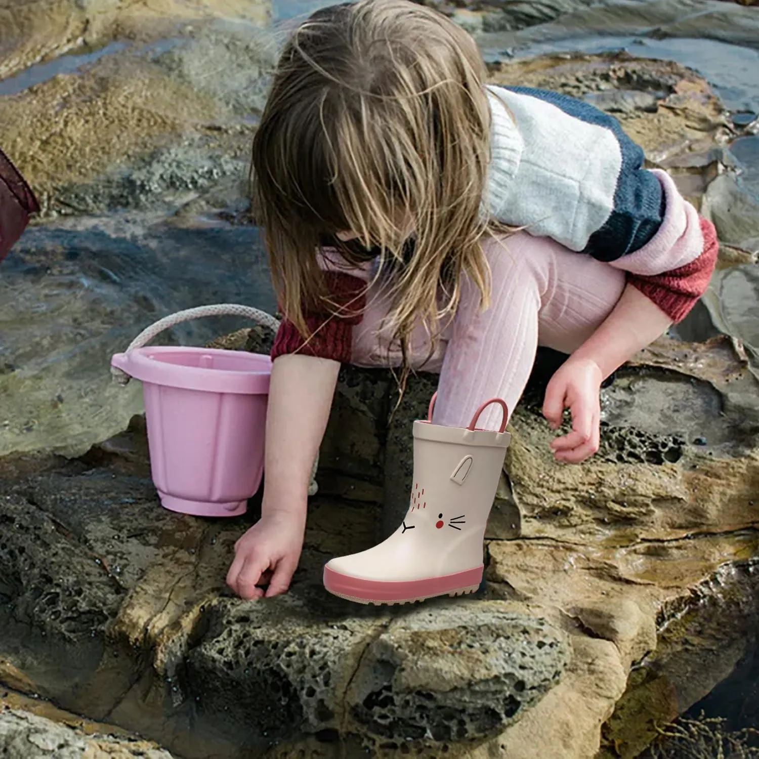 WTW Toddler and Kids Rain Boots Unisex-Child Waterproof Rubber Rain Boots with Easy-On Handles in Fun Patterns for Girls and Boys (Toddler/Little Kid/Big Kid)