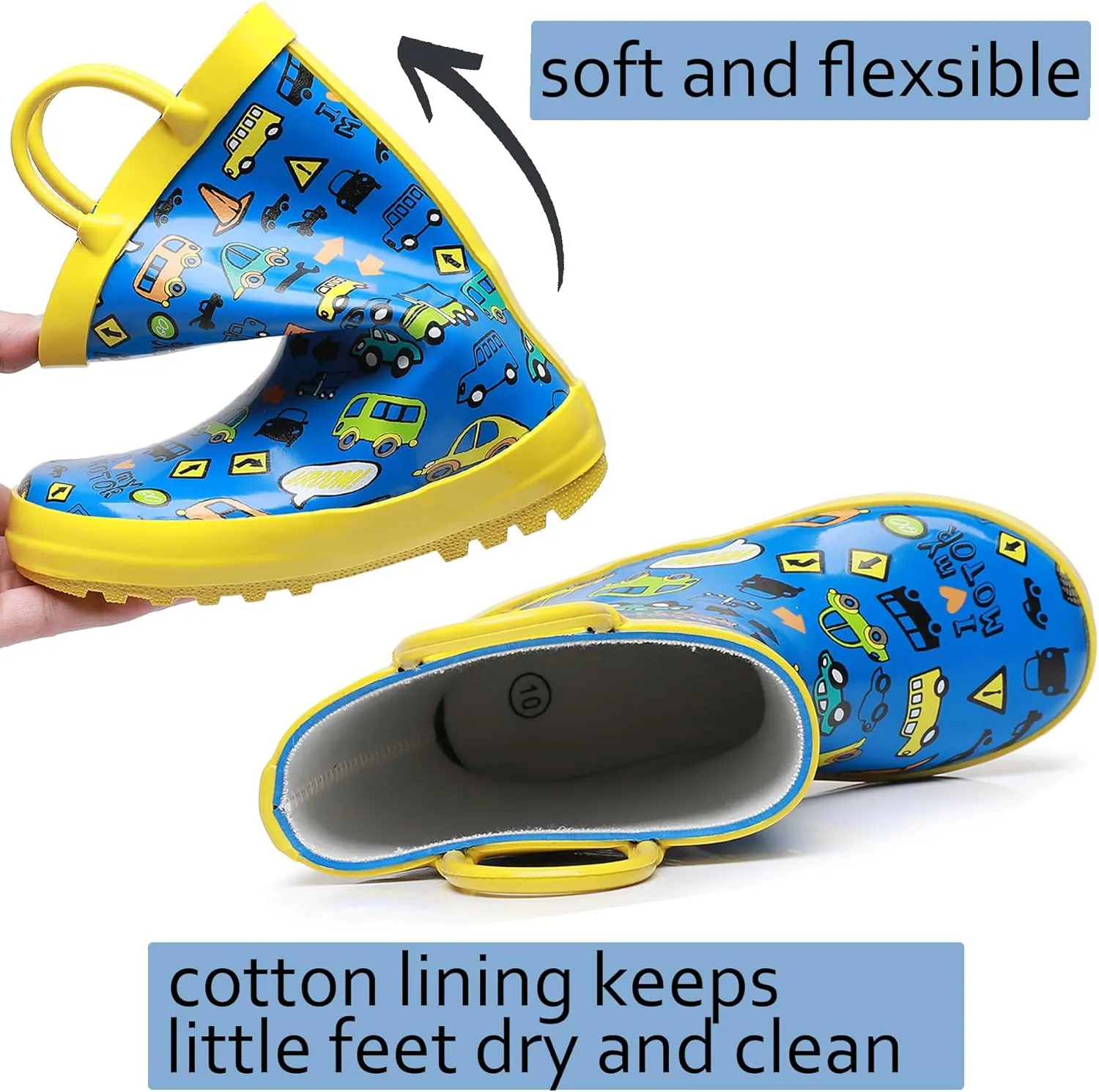WTW Toddler and Kids Rain Boots Unisex-Child Waterproof Rubber Rain Boots with Easy-On Handles in Fun Patterns for Girls and Boys (Toddler/Little Kid/Big Kid)