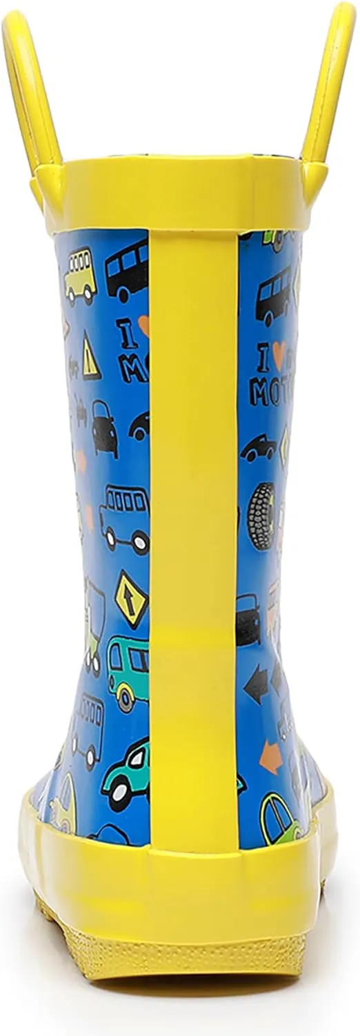 WTW Toddler and Kids Rain Boots Unisex-Child Waterproof Rubber Rain Boots with Easy-On Handles in Fun Patterns for Girls and Boys (Toddler/Little Kid/Big Kid)