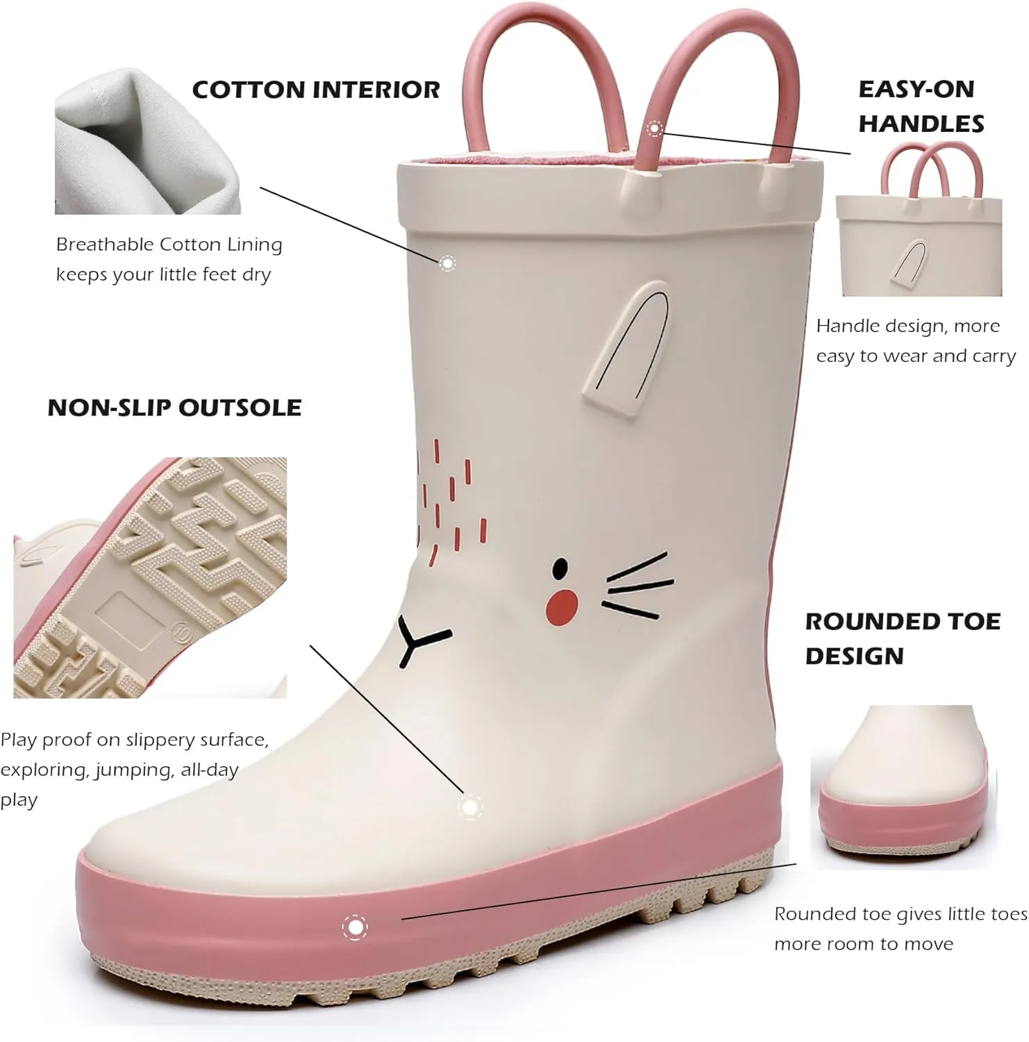 WTW Toddler and Kids Rain Boots Unisex-Child Waterproof Rubber Rain Boots with Easy-On Handles in Fun Patterns for Girls and Boys (Toddler/Little Kid/Big Kid)