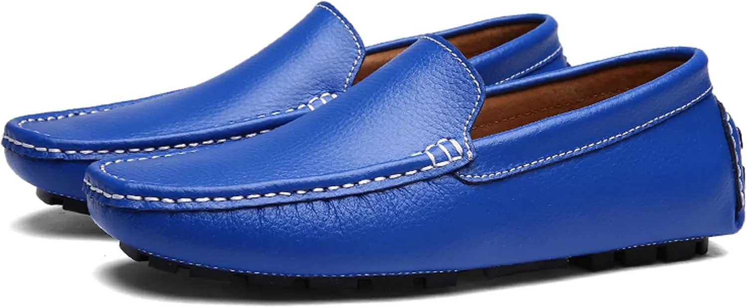 WUIWUIYU Men's Leather Loafers Casual Slip Ons Soft Penny Loafers Walking Driving Boat Shoes
