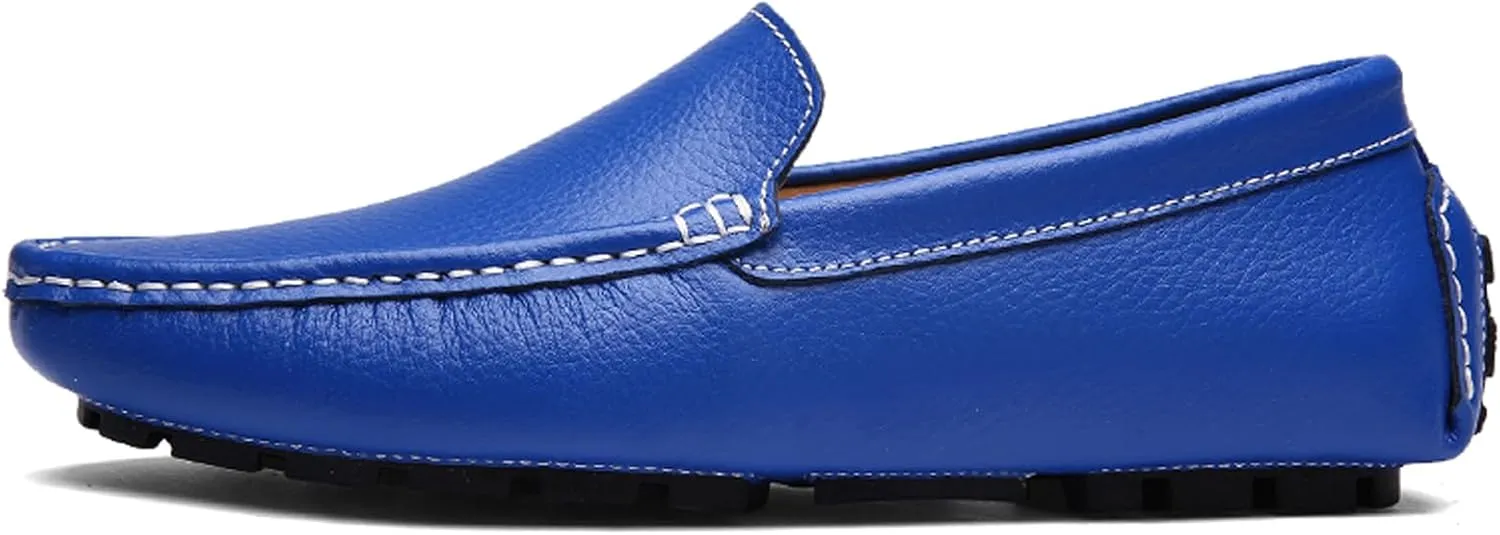 WUIWUIYU Men's Leather Loafers Casual Slip Ons Soft Penny Loafers Walking Driving Boat Shoes