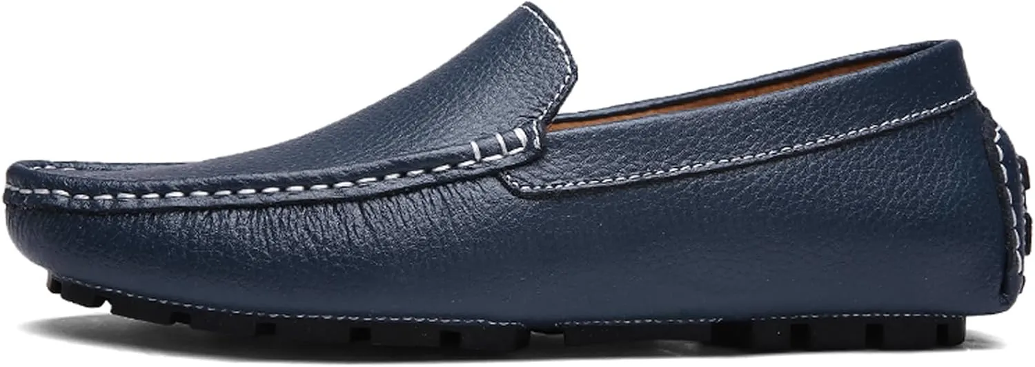 WUIWUIYU Men's Leather Loafers Casual Slip Ons Soft Penny Loafers Walking Driving Boat Shoes