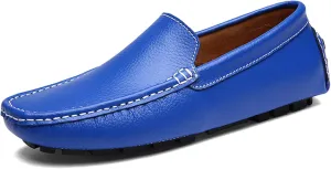 WUIWUIYU Men's Leather Loafers Casual Slip Ons Soft Penny Loafers Walking Driving Boat Shoes