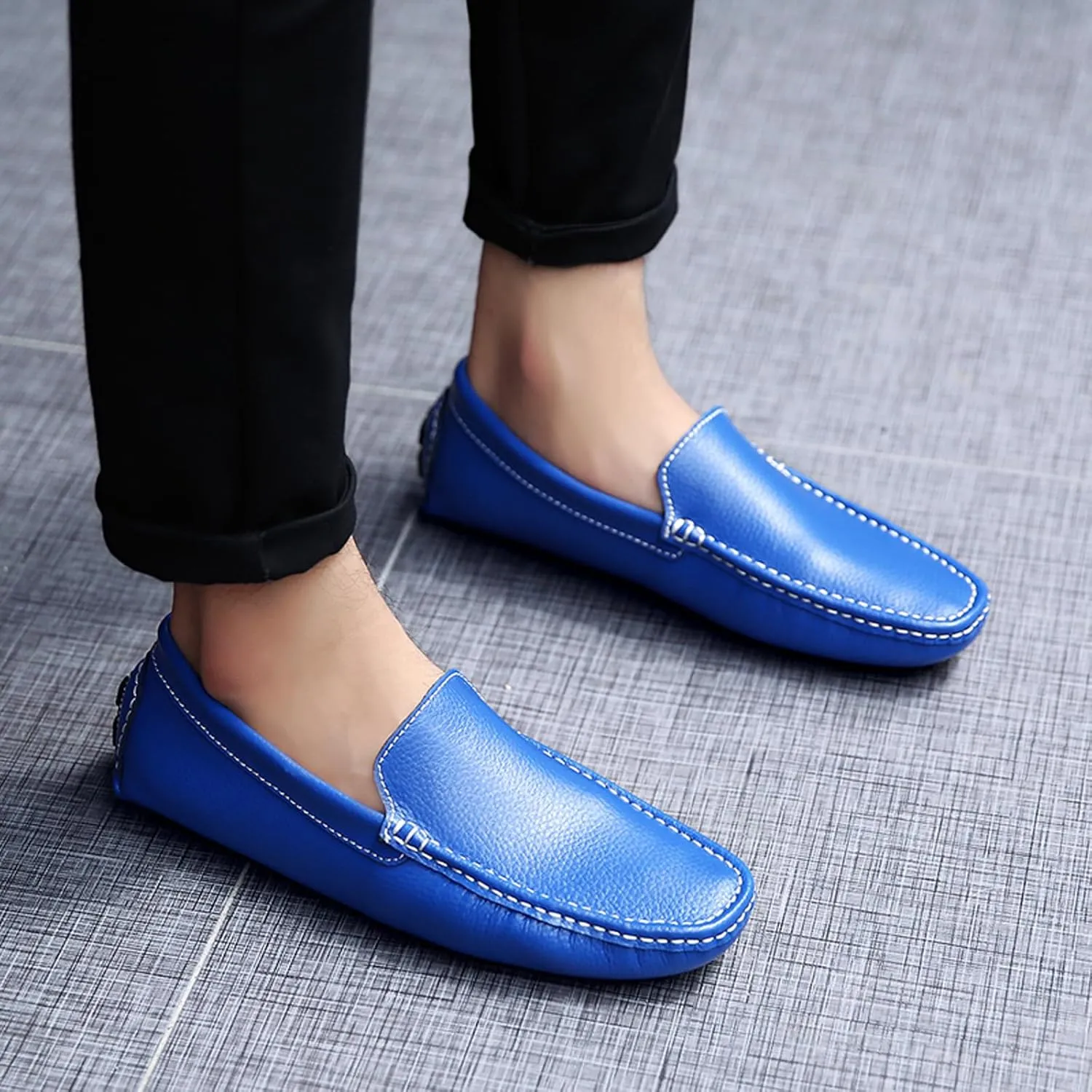 WUIWUIYU Men's Leather Loafers Casual Slip Ons Soft Penny Loafers Walking Driving Boat Shoes