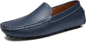 WUIWUIYU Men's Leather Loafers Casual Slip Ons Soft Penny Loafers Walking Driving Boat Shoes