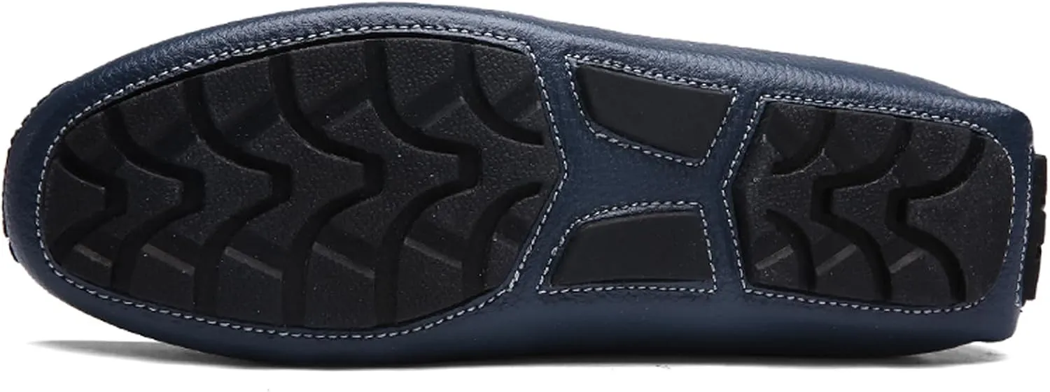 WUIWUIYU Men's Leather Loafers Casual Slip Ons Soft Penny Loafers Walking Driving Boat Shoes