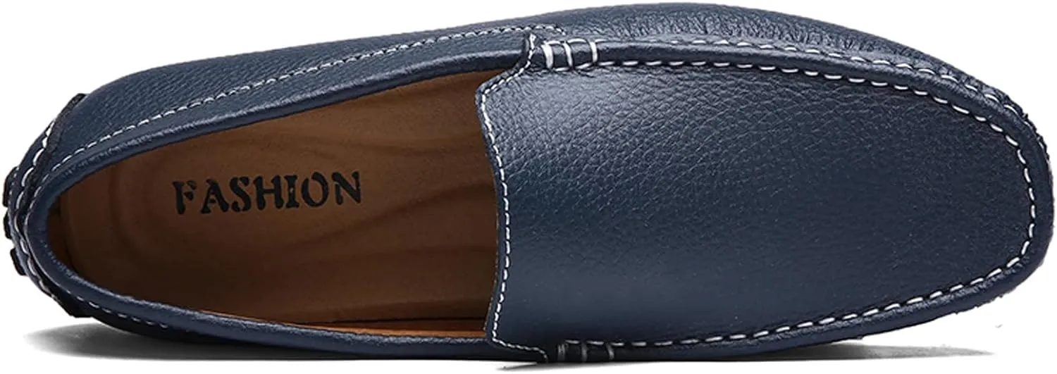WUIWUIYU Men's Leather Loafers Casual Slip Ons Soft Penny Loafers Walking Driving Boat Shoes