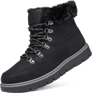 XRH Women’s Winter Warm Boots Black Snow Combat Boots With Zipper,Comfortable Fur Lined Women Ankle Boots Non Slip Hiking Boots For Women