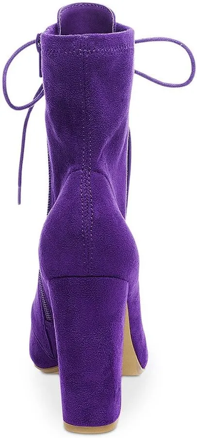 XYD All-match Ankle Boots Faux Suede Lace Up Shoes Dress Round Toe Chunky Heel Booties for Women