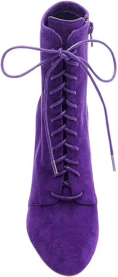 XYD All-match Ankle Boots Faux Suede Lace Up Shoes Dress Round Toe Chunky Heel Booties for Women