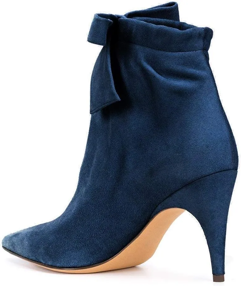 XYD Pointy Toe Pearl Ankle Booties with Bowtie Low Kitten Heels Graceful Short Boots for Women Cute Shoes