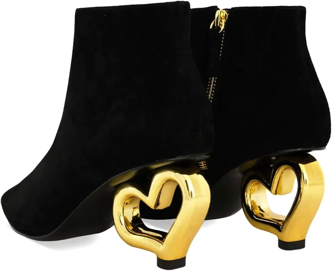 XYD Women Ankle Boots Cute Heart Heel Closed Pointed Toe Side Zipper Fashion Short Booties Event Party Casual Shoes