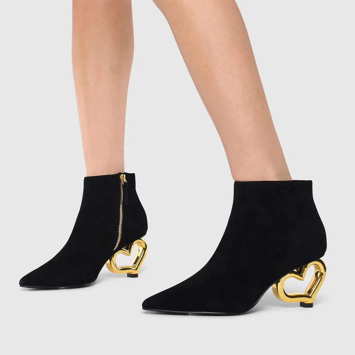 XYD Women Ankle Boots Cute Heart Heel Closed Pointed Toe Side Zipper Fashion Short Booties Event Party Casual Shoes