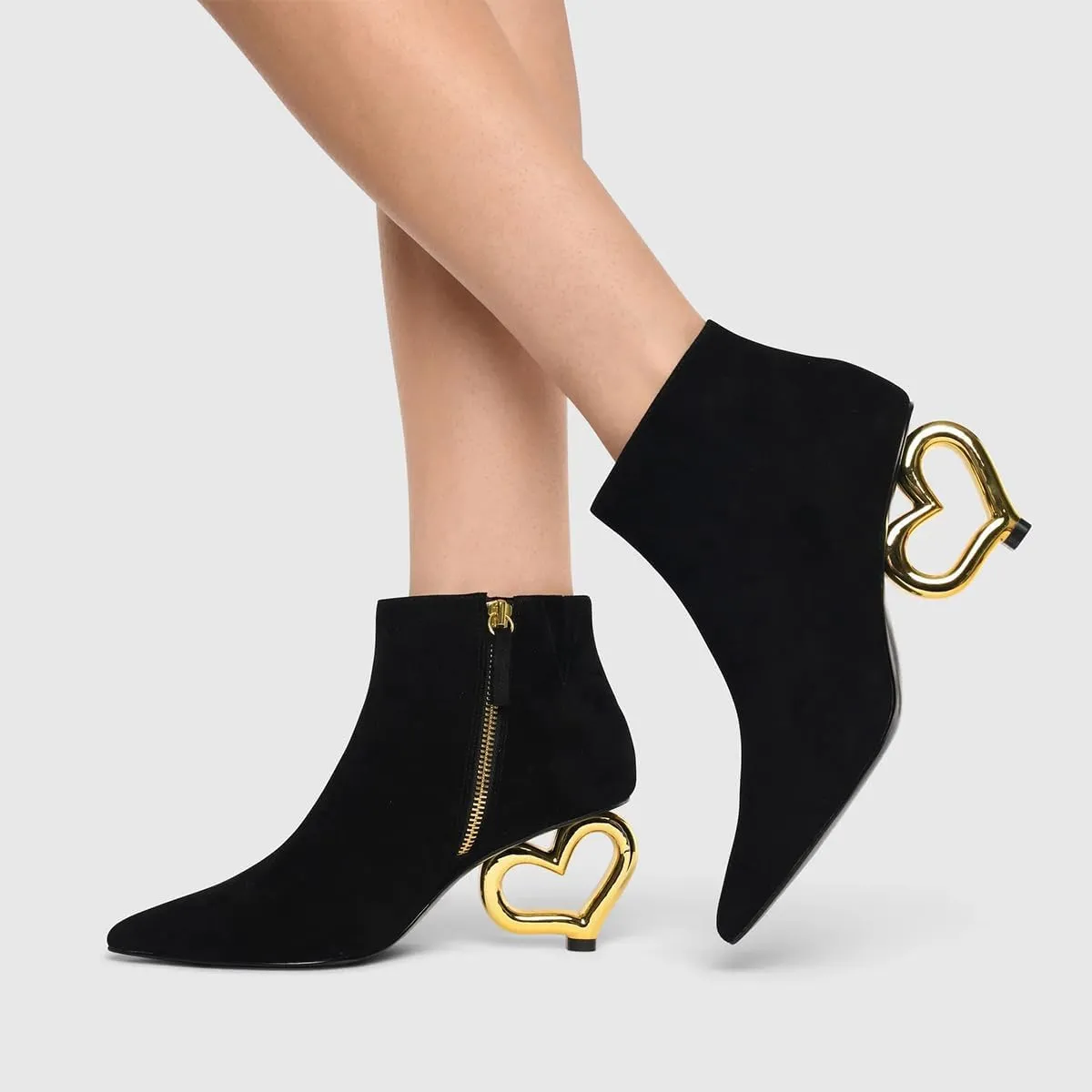 XYD Women Ankle Boots Cute Heart Heel Closed Pointed Toe Side Zipper Fashion Short Booties Event Party Casual Shoes
