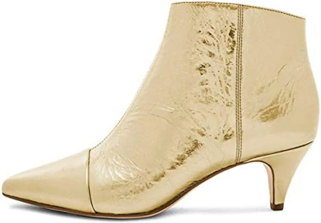 XYD Women Chic Low Kitten Heel Ankle Boots Pointed Closed Toe Side Zipper Prom Glitter Party Fashion Short Bootie Shoes