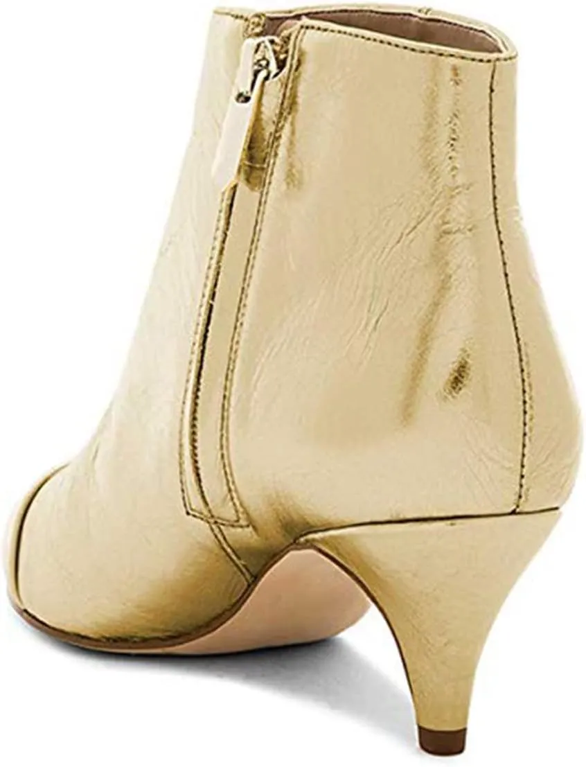 XYD Women Chic Low Kitten Heel Ankle Boots Pointed Closed Toe Side Zipper Prom Glitter Party Fashion Short Bootie Shoes